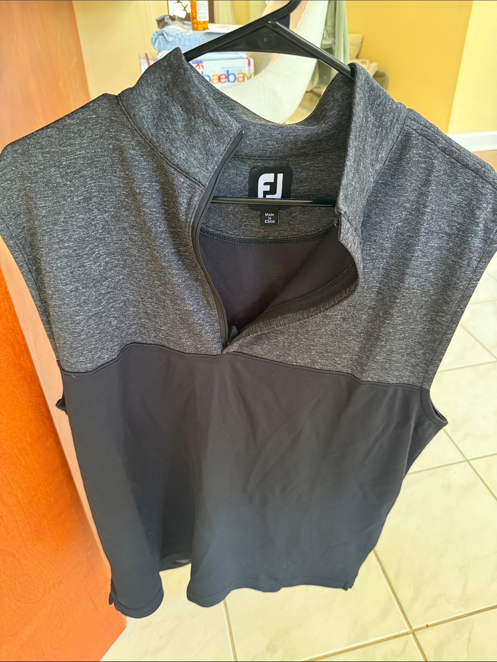 FootJoy Men’s Charcoal Heather and Black Sleeveless Golf Vest
